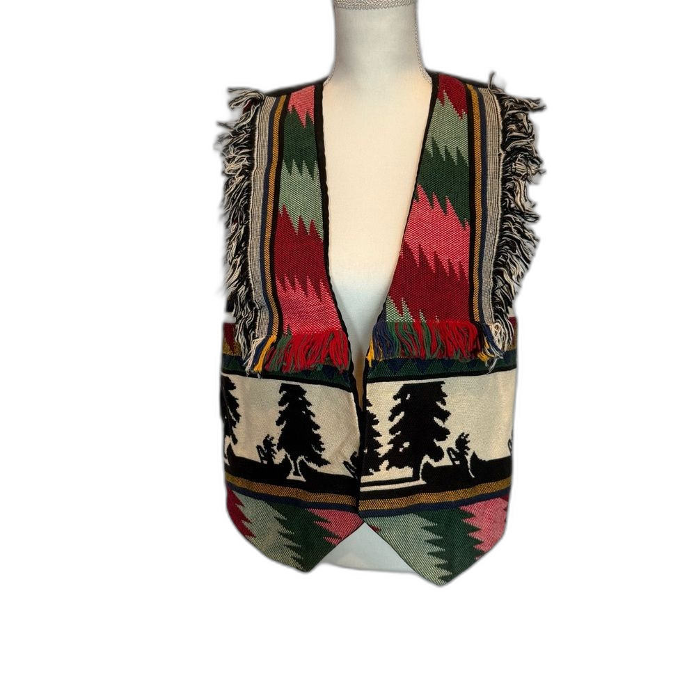 Vintage Tapestry Blanket Vest Fringe Southwestern Western L/XL